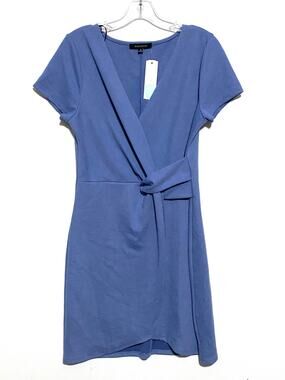 Hailey 23 Blue Eva Dress M Twisted Detail Faux Wrap Office Classic Summer Chic